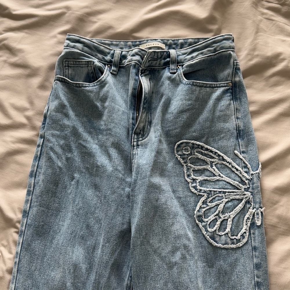 PacSun Blue Jeans with Butterfly Embroidery